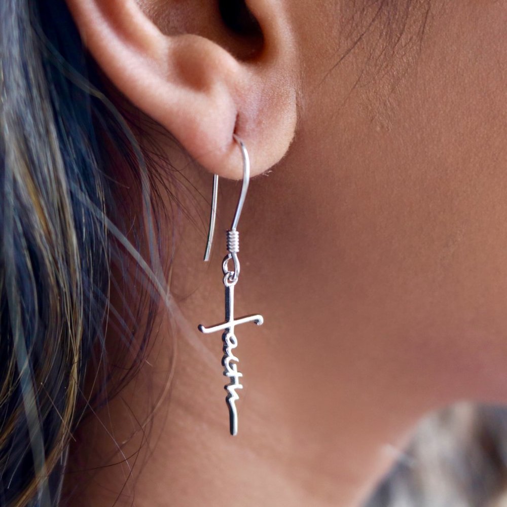 "Faith" Dangling Sterling Silver Earrings